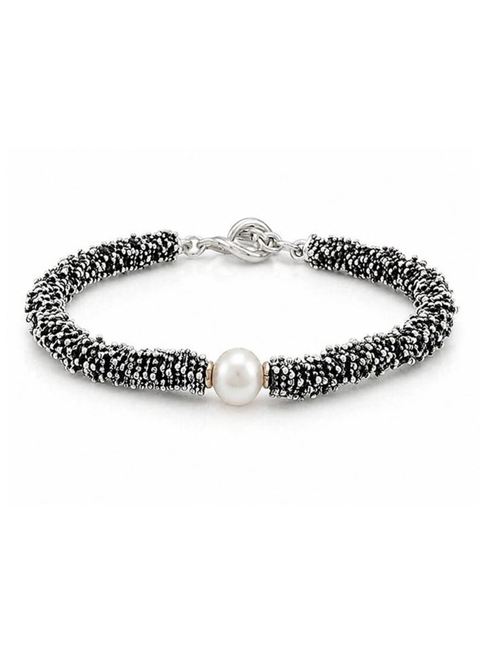 Michael Dawkins Genuine Pearl Granulated 9.25 Sterling Silver Bracelet